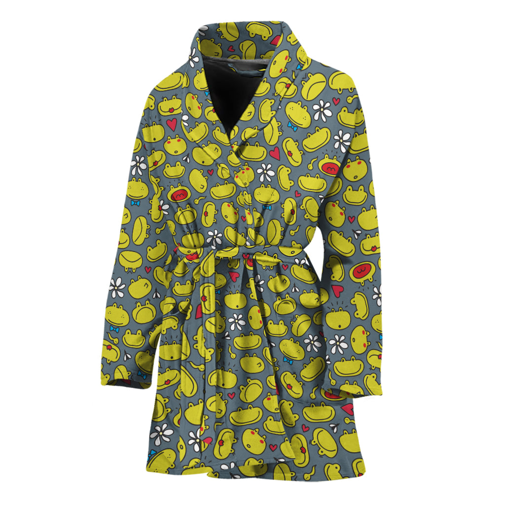 Frog Faces Pattern Print Women's Bathrobe