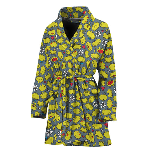 Frog Faces Pattern Print Women's Bathrobe
