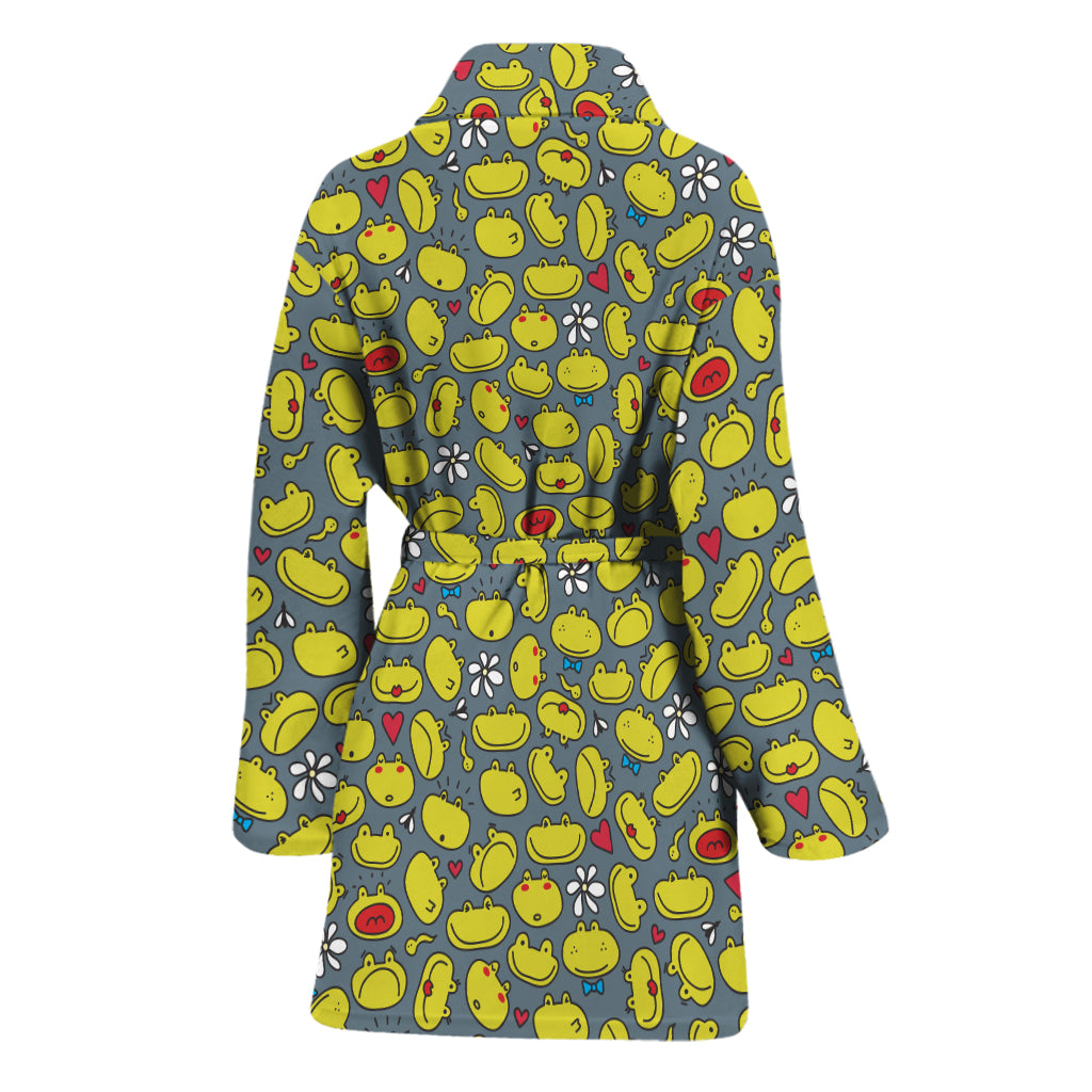 Frog Faces Pattern Print Women's Bathrobe