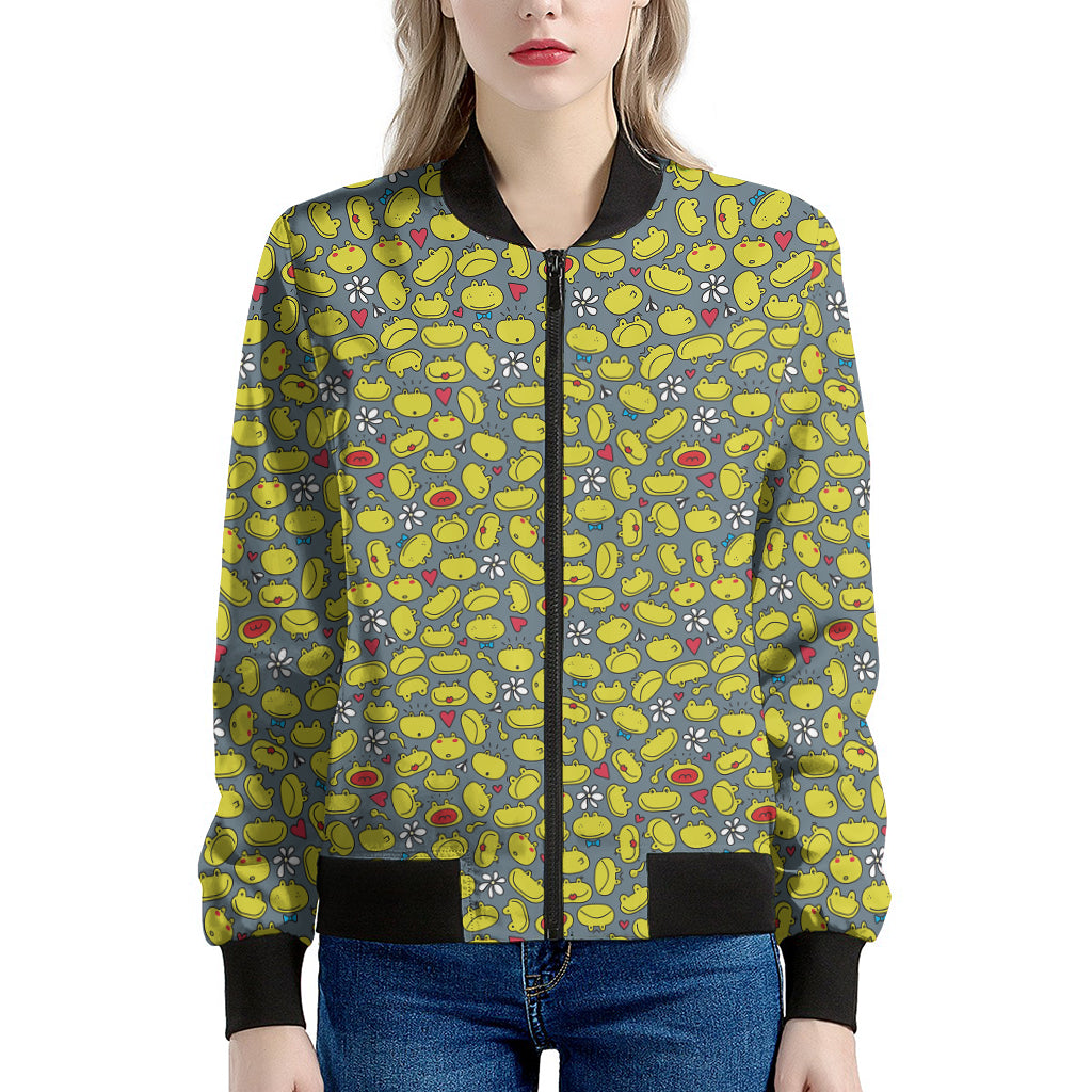 Frog Faces Pattern Print Women's Bomber Jacket