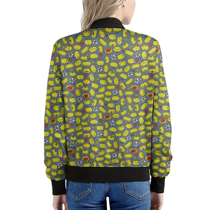 Frog Faces Pattern Print Women's Bomber Jacket