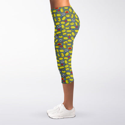 Frog Faces Pattern Print Women's Capri Leggings