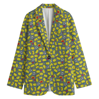 Frog Faces Pattern Print Women's Cotton Blazer