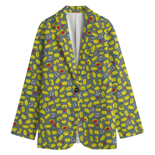 Frog Faces Pattern Print Women's Cotton Blazer