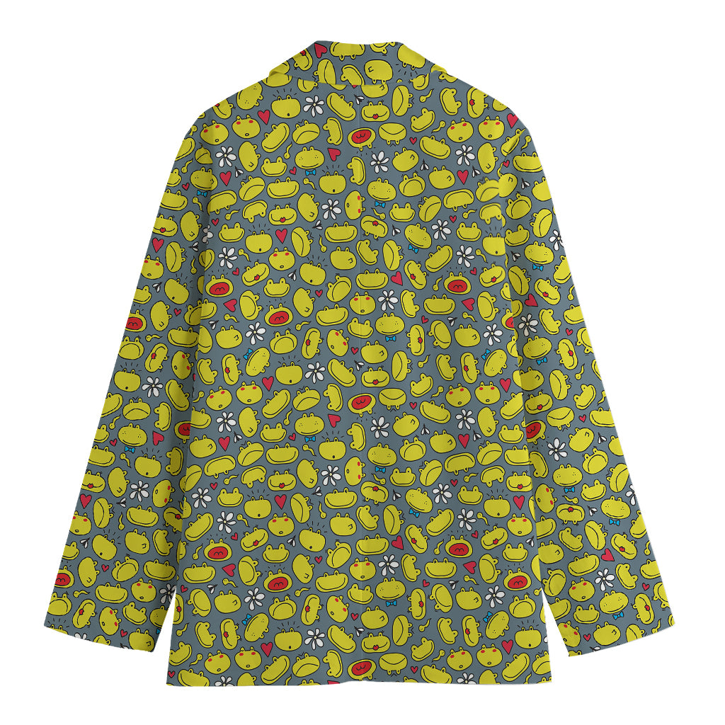 Frog Faces Pattern Print Women's Cotton Blazer