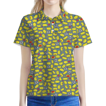 Frog Faces Pattern Print Women's Polo Shirt
