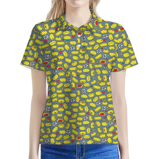 Frog Faces Pattern Print Women's Polo Shirt