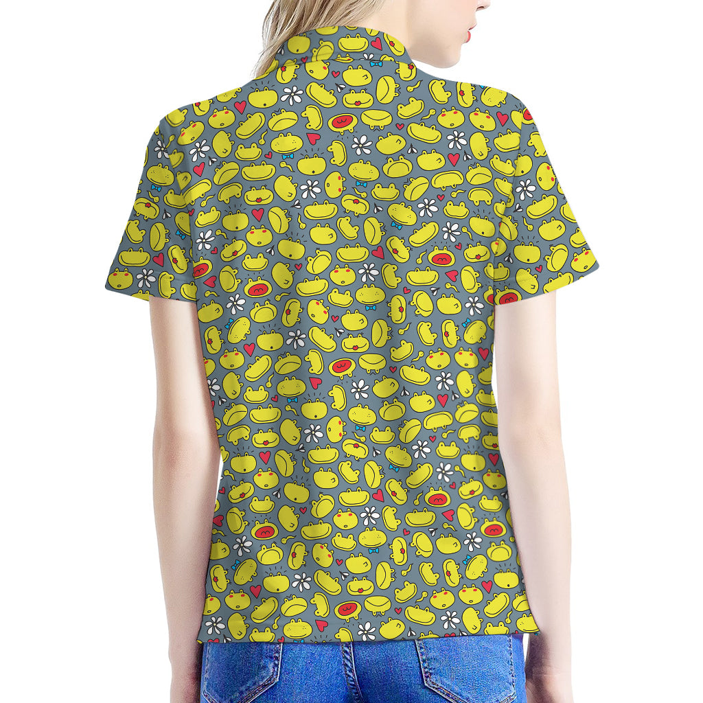 Frog Faces Pattern Print Women's Polo Shirt