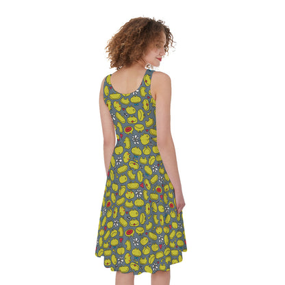 Frog Faces Pattern Print Women's Sleeveless Dress