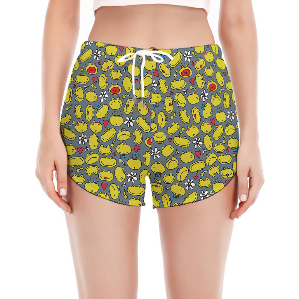 Frog Faces Pattern Print Women's Split Running Shorts