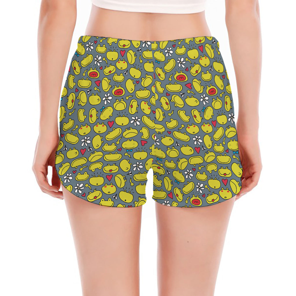 Frog Faces Pattern Print Women's Split Running Shorts