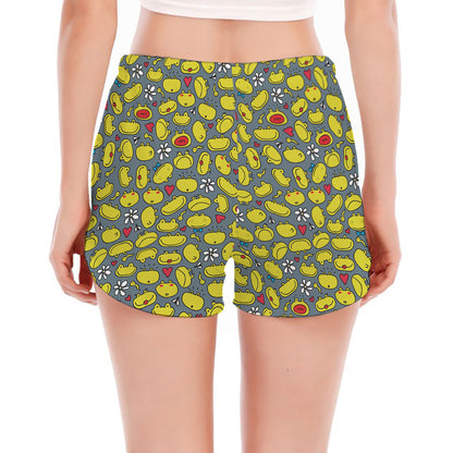 Frog Faces Pattern Print Women's Split Running Shorts