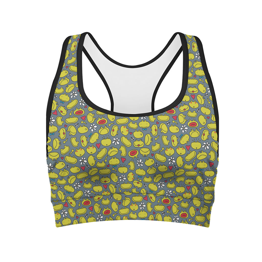 Frog Faces Pattern Print Women's Sports Bra