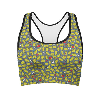 Frog Faces Pattern Print Women's Sports Bra