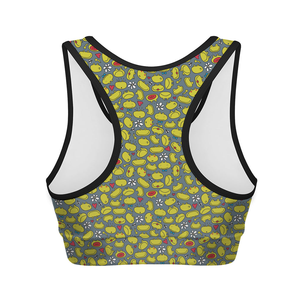 Frog Faces Pattern Print Women's Sports Bra