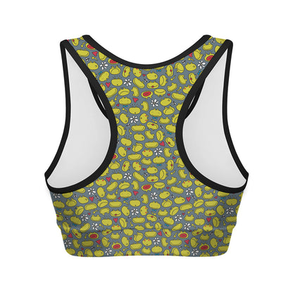 Frog Faces Pattern Print Women's Sports Bra