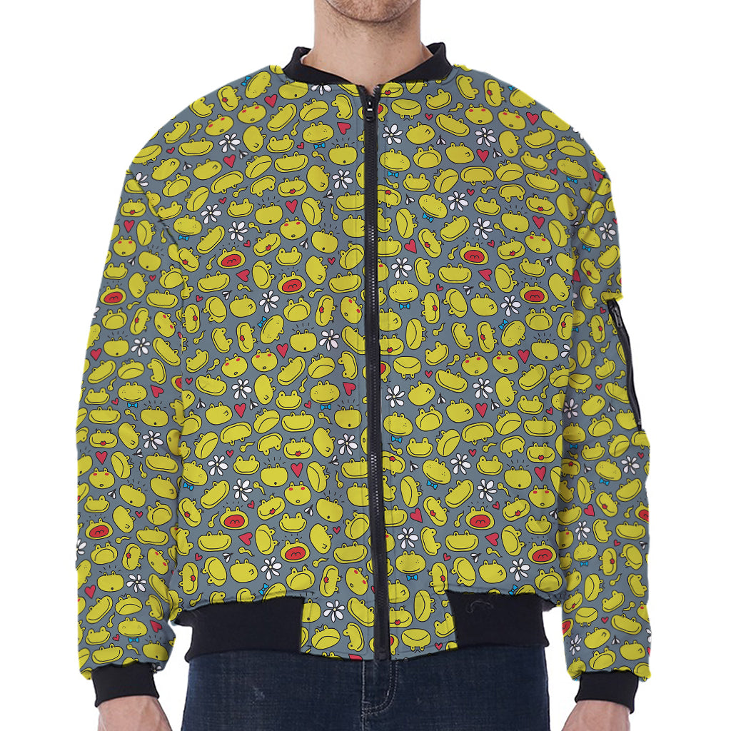 Frog Faces Pattern Print Zip Sleeve Bomber Jacket