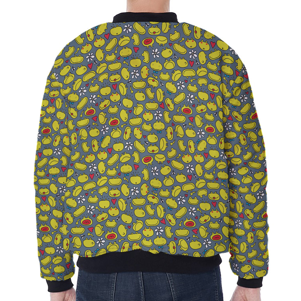 Frog Faces Pattern Print Zip Sleeve Bomber Jacket