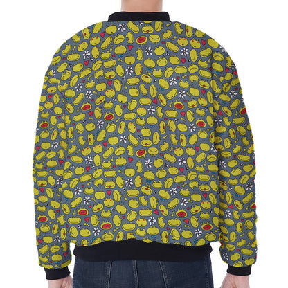 Frog Faces Pattern Print Zip Sleeve Bomber Jacket