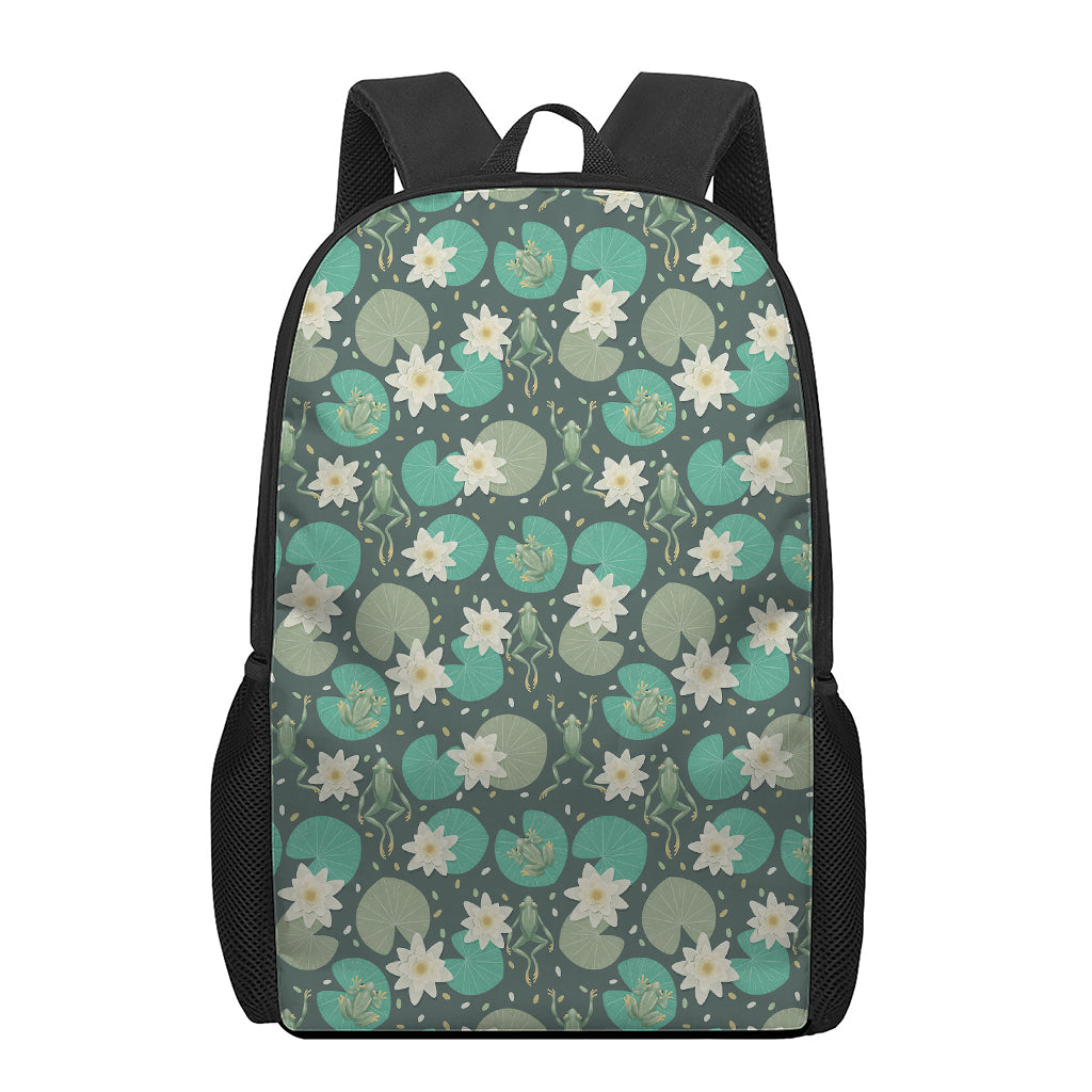 Frogs And Water Lilies Pattern Print 17 Inch Backpack