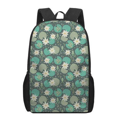 Frogs And Water Lilies Pattern Print 17 Inch Backpack