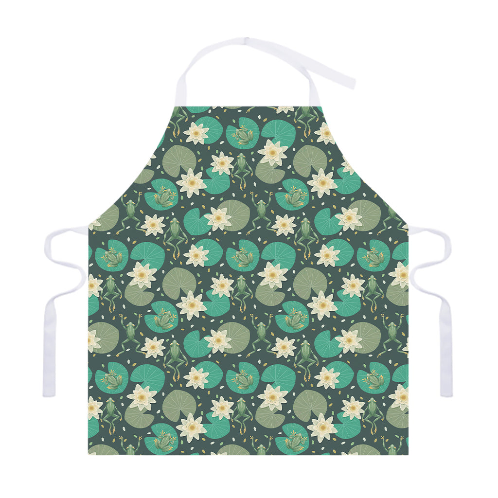 Frogs And Water Lilies Pattern Print Adjustable Apron