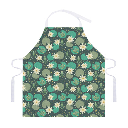Frogs And Water Lilies Pattern Print Adjustable Apron