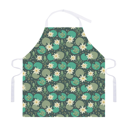 Frogs And Water Lilies Pattern Print Adjustable Apron