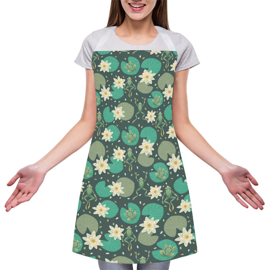 Frogs And Water Lilies Pattern Print Adjustable Apron