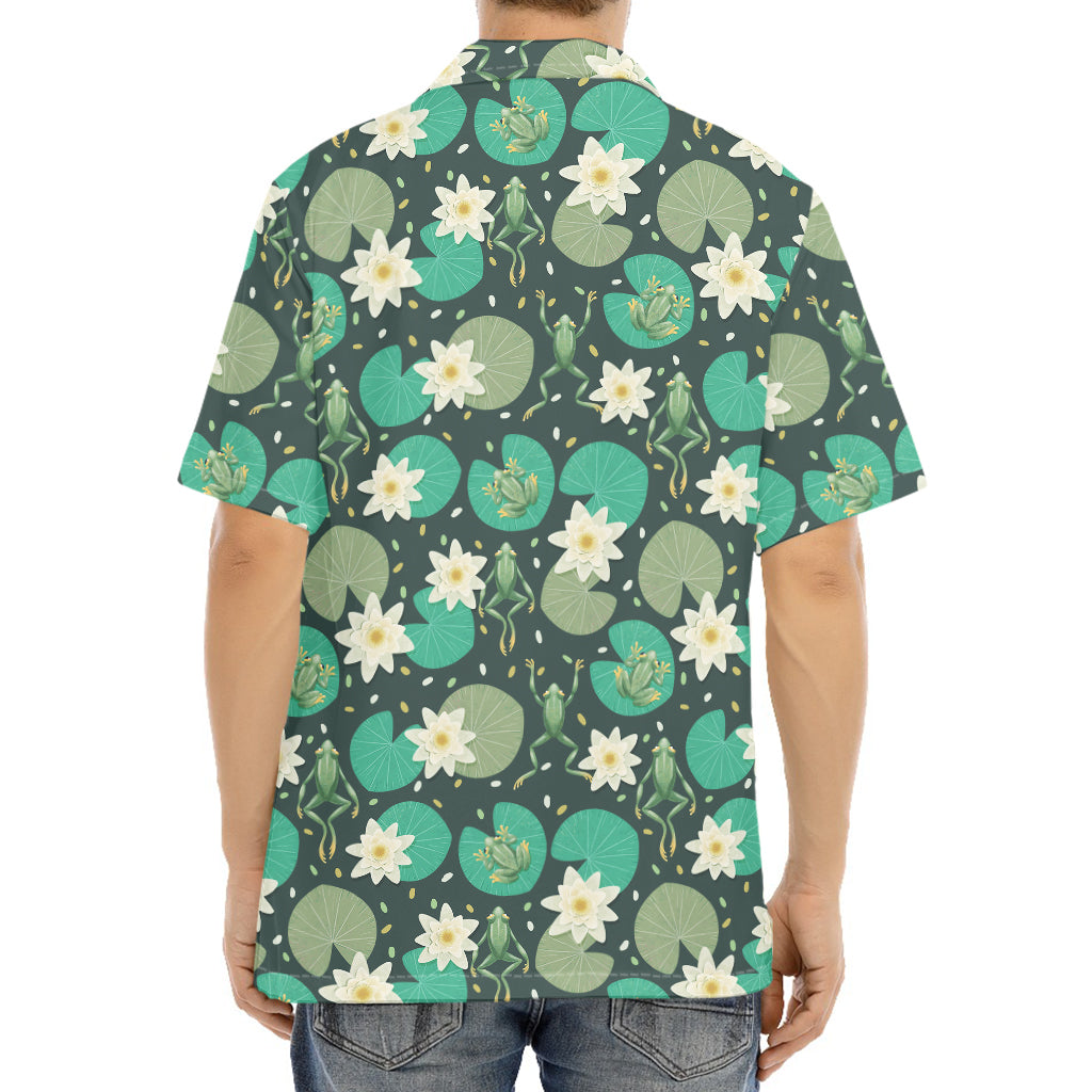 Frogs And Water Lilies Pattern Print Aloha Shirt