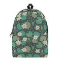 Frogs And Water Lilies Pattern Print School Backpack