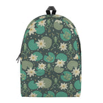 Frogs And Water Lilies Pattern Print Backpack