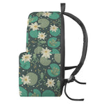 Frogs And Water Lilies Pattern Print Backpack