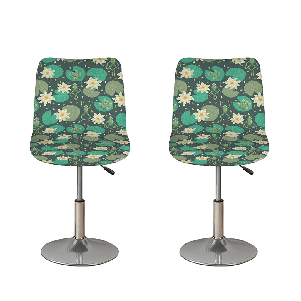 Frogs And Water Lilies Pattern Print Bar Stool Covers
