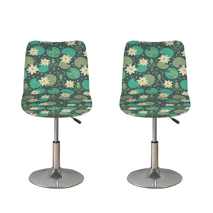 Frogs And Water Lilies Pattern Print Bar Stool Covers