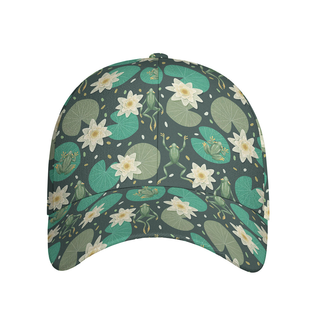 Frogs And Water Lilies Pattern Print Baseball Cap