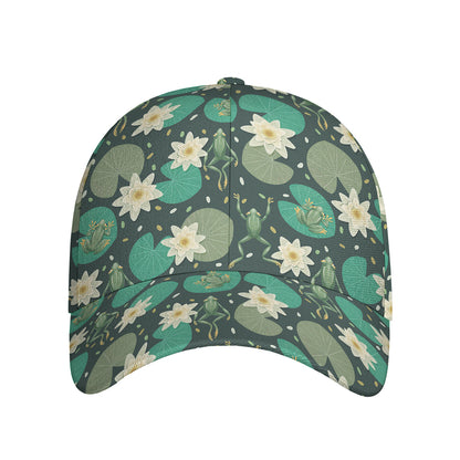 Frogs And Water Lilies Pattern Print Baseball Cap