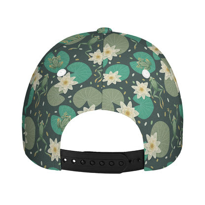Frogs And Water Lilies Pattern Print Baseball Cap
