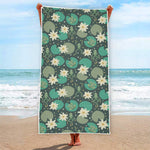 Frogs And Water Lilies Pattern Print Beach Towel