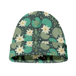 Frogs And Water Lilies Pattern Print Beanie