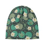 Frogs And Water Lilies Pattern Print Beanie