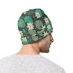 Frogs And Water Lilies Pattern Print Beanie