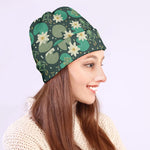 Frogs And Water Lilies Pattern Print Beanie