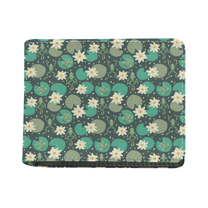 Frogs And Water Lilies Pattern Print Bifold Wallet