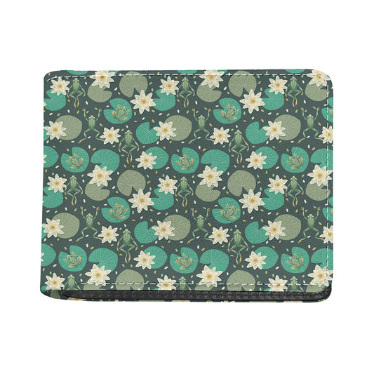 Frogs And Water Lilies Pattern Print Bifold Wallet