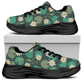 Frogs And Water Lilies Pattern Print Black Chunky Shoes