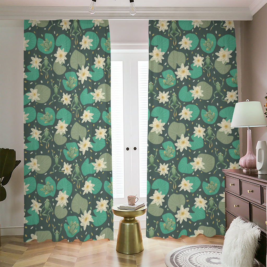Frogs And Water Lilies Pattern Print Blackout Pencil Pleat Curtains