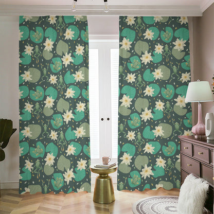 Frogs And Water Lilies Pattern Print Blackout Pencil Pleat Curtains