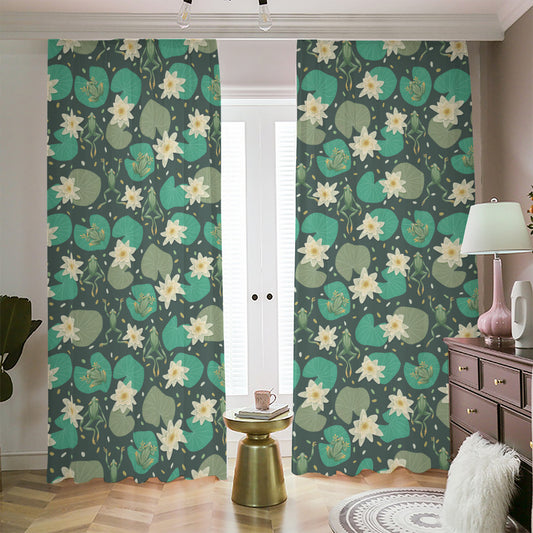 Frogs And Water Lilies Pattern Print Blackout Pencil Pleat Curtains