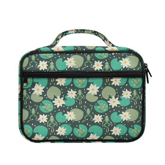 Frogs And Water Lilies Pattern Print Briefcase Bible Bag